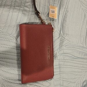 Michael Kors Terracotta Leather Wristlet with Gold Hardware